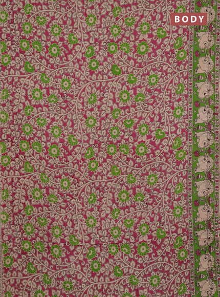 Kalamkari cotton saree pink and green with allover prints and pichwai printed border