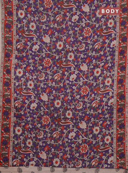 Kalamkari cotton saree lavender and orange with allover prints and printed border