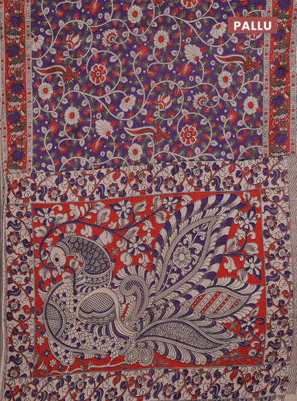 Kalamkari cotton saree lavender and orange with allover prints and printed border