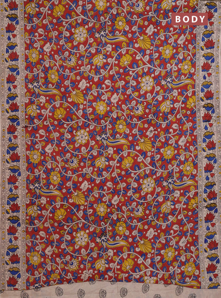 Kalamkari cotton saree rust and beige with allover prints and printed border