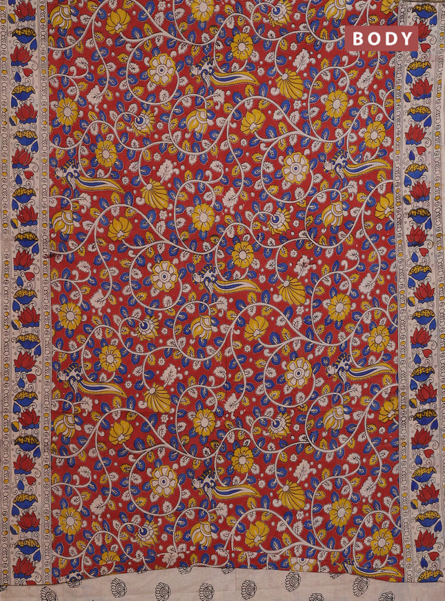 Kalamkari cotton saree rust and beige with allover prints and printed border