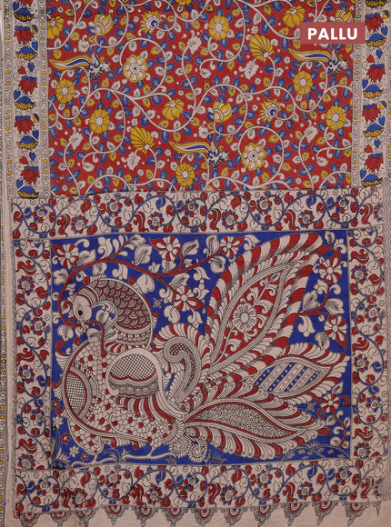 Kalamkari cotton saree rust and beige with allover prints and printed border
