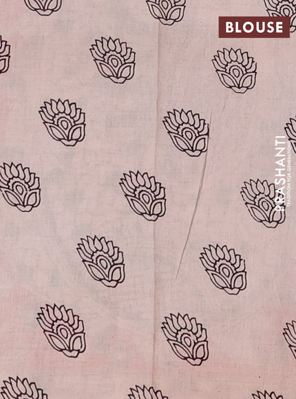 Kalamkari cotton saree green and orange with allover prints and printed border