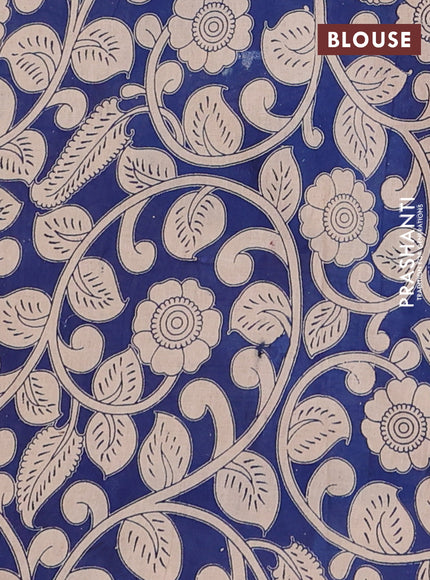 Kalamkari cotton saree yellow and blue with allover prints and printed border