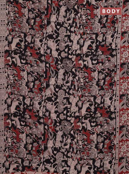Kalamkari cotton saree black and brown with allover prints and printed border