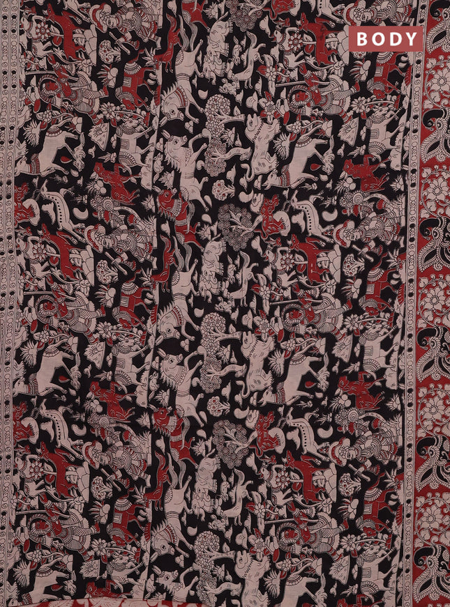 Kalamkari cotton saree black and brown with allover prints and printed border