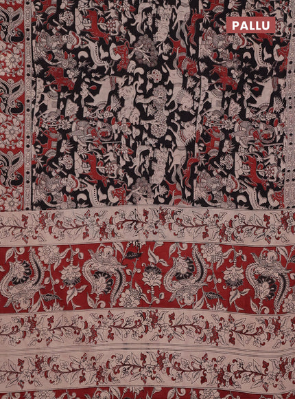 Kalamkari cotton saree black and brown with allover prints and printed border