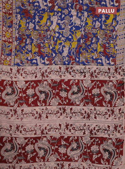 Kalamkari cotton saree blue and maroon with allover prints and printed border