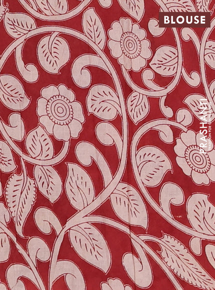 Kalamkari cotton saree blue and maroon with allover prints and printed border