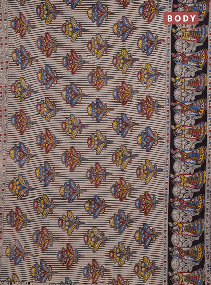 Kalamkari cotton saree beige and black with allover butta prints and long printed border