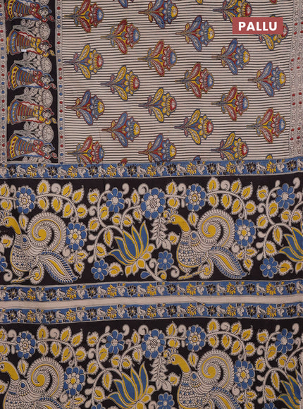 Kalamkari cotton saree beige and black with allover butta prints and long printed border