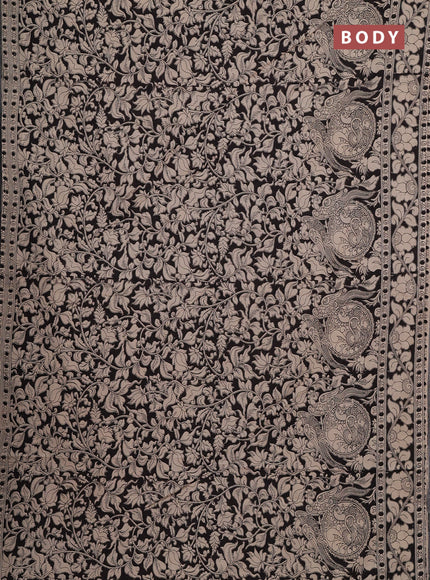 Kalamkari cotton saree black and beige with allover prints and printed border