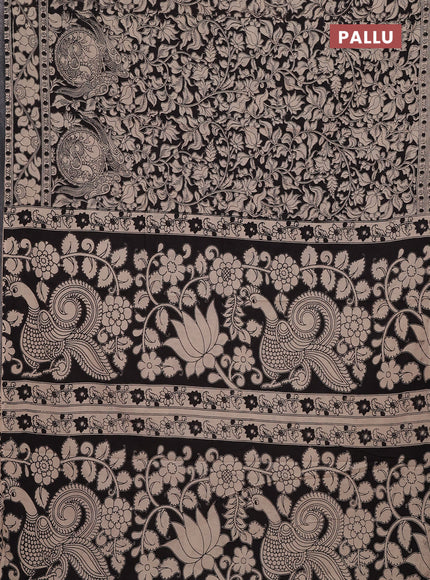 Kalamkari cotton saree black and beige with allover prints and printed border