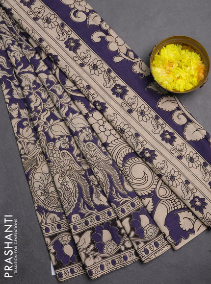 Kalamkari cotton saree violet and black with allover prints and printed border