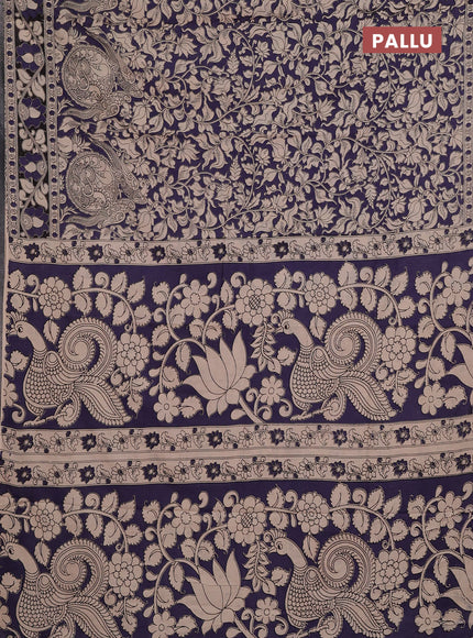 Kalamkari cotton saree violet and black with allover prints and printed border