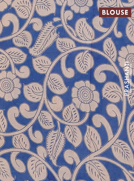 Kalamkari cotton saree beige and blue with allover prints and printed border