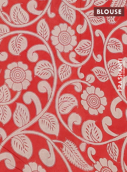 Kalamkari cotton saree blue and orange with allover prints and printed border