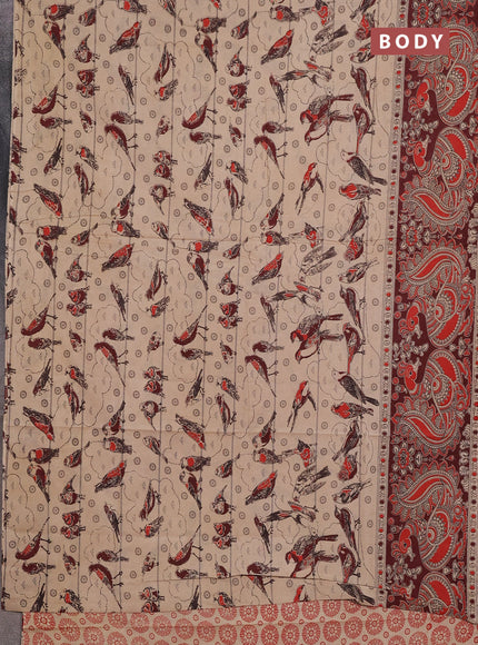 Kalamkari cotton saree beige and dark brown with allover prints and long printed border