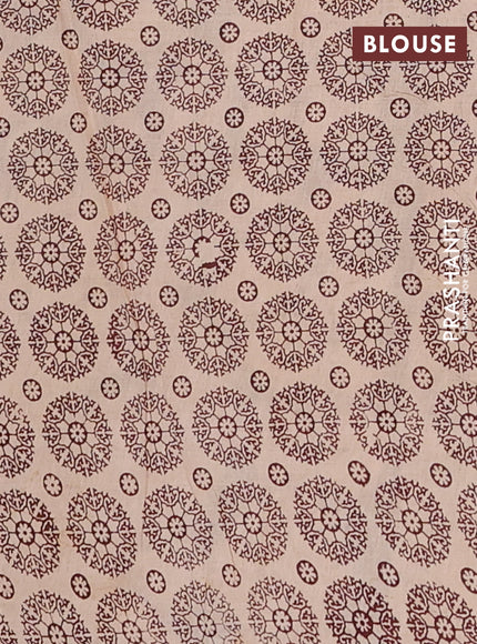 Kalamkari cotton saree beige and blue with allover prints and long printed border