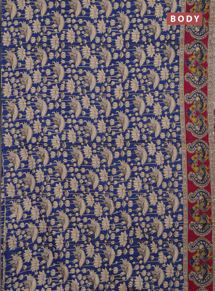 Kalamkari cotton saree blue and pink with allover prints and long printed border