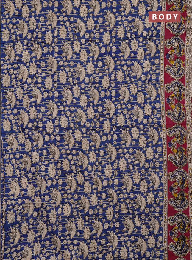Kalamkari cotton saree blue and pink with allover prints and long printed border