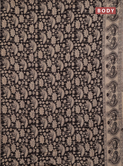 Kalamkari cotton saree coffee brown and beige with allover prints and long printed border