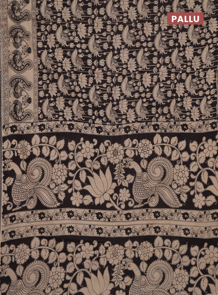 Kalamkari cotton saree coffee brown and beige with allover prints and long printed border