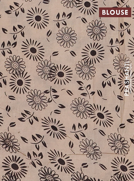 Kalamkari cotton saree coffee brown and beige with allover prints and long printed border