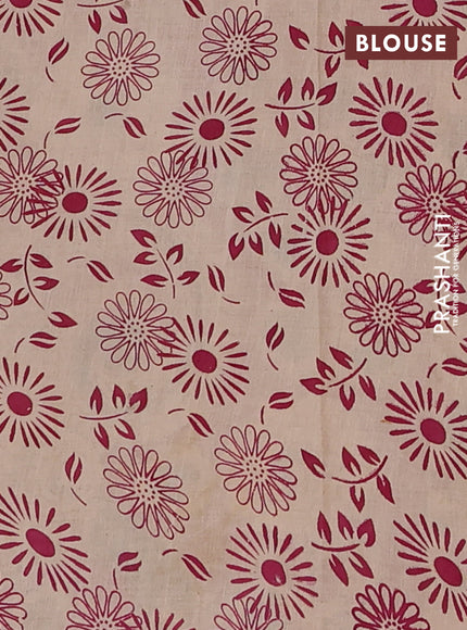 Kalamkari cotton saree mustard green and magenta pink with allover prints and long printed border