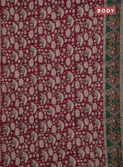Kalamkari cotton saree magenta pink and green with allover prints and long printed border