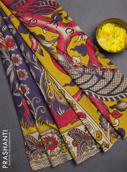 Kalamkari cotton saree violet and beige with allover prints and printed border