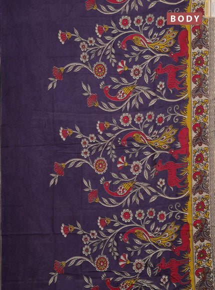 Kalamkari cotton saree violet and beige with allover prints and printed border