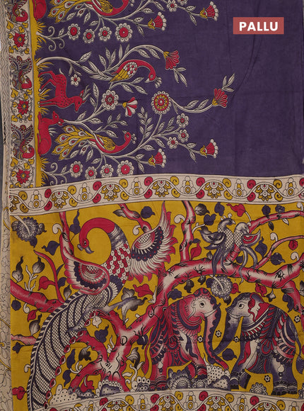 Kalamkari cotton saree violet and beige with allover prints and printed border