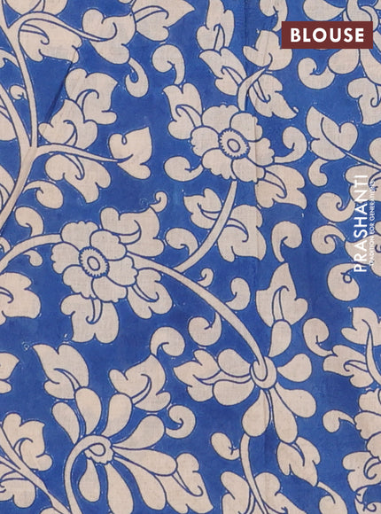 Kalamkari cotton saree beige blue with allover prints and printed border