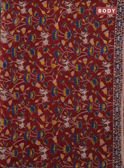 Kalamkari cotton saree maroon and beige with allover pichwai prints and printed border