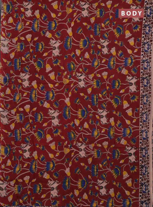 Kalamkari cotton saree maroon and beige with allover pichwai prints and printed border