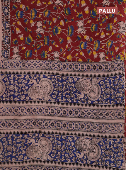 Kalamkari cotton saree maroon and beige with allover pichwai prints and printed border