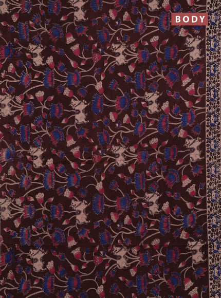 Kalamkari cotton saree coffee brown and beige with allover pichwai prints and printed border