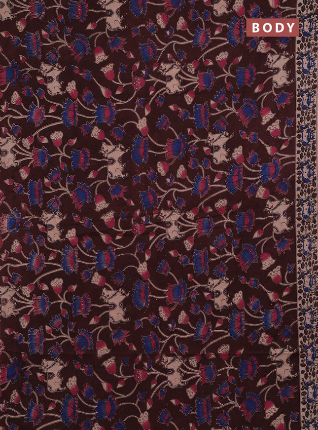 Kalamkari cotton saree coffee brown and beige with allover pichwai prints and printed border