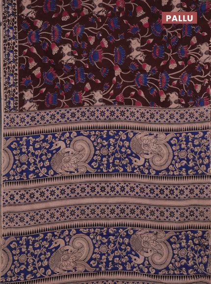 Kalamkari cotton saree coffee brown and beige with allover pichwai prints and printed border