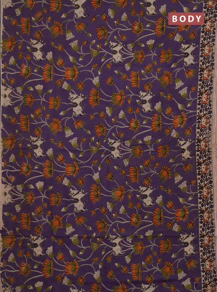 Kalamkari cotton saree lavender and beige with allover pichwai prints and printed border
