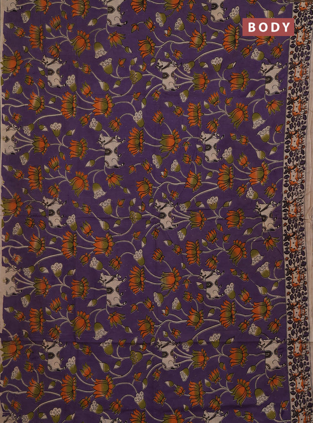 Kalamkari cotton saree lavender and beige with allover pichwai prints and printed border