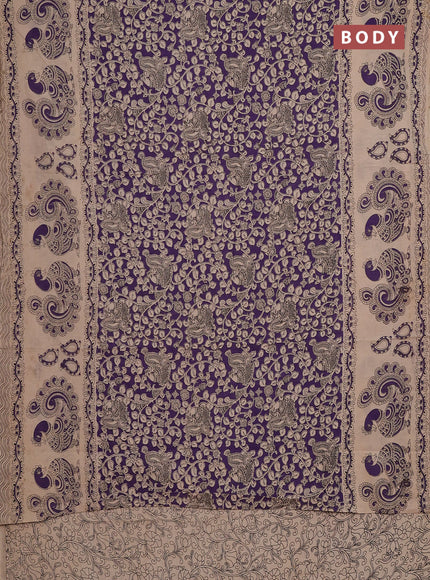 Kalamkari cotton saree lavender and beige with allover prints and long printed border