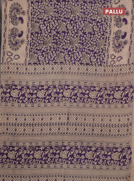 Kalamkari cotton saree lavender and beige with allover prints and long printed border