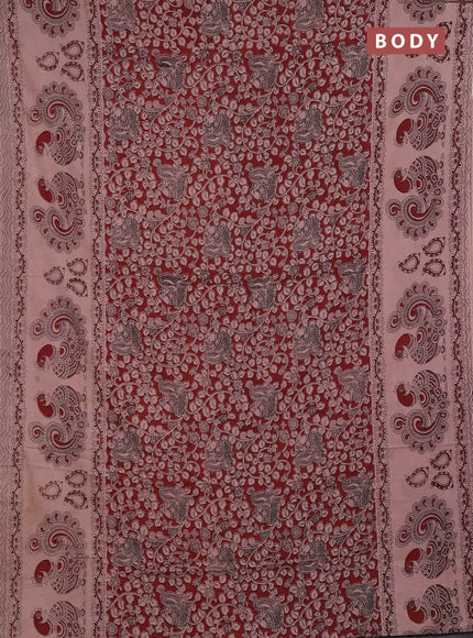 Kalamkari cotton saree maroon and beige with allover prints and long printed border
