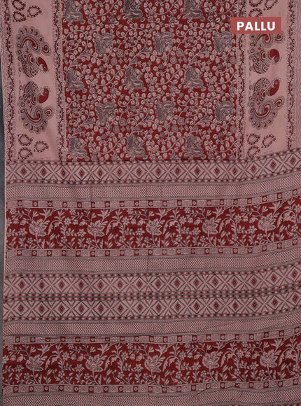 Kalamkari cotton saree maroon and beige with allover prints and long printed border