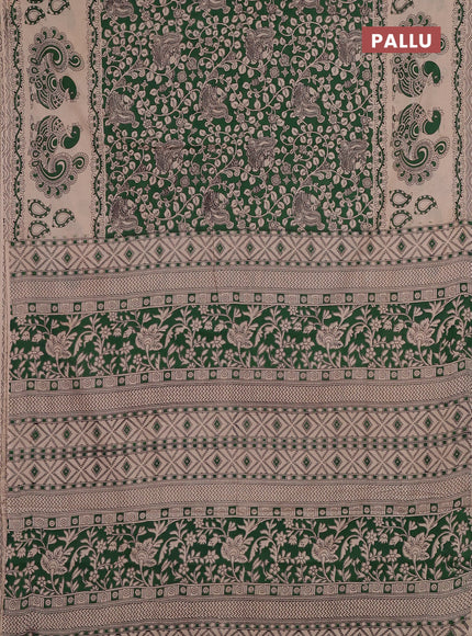 Kalamkari cotton saree green and beige with allover prints and long printed border
