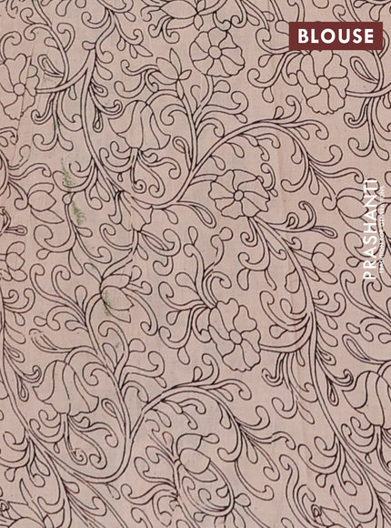 Kalamkari cotton saree green and beige with allover prints and long printed border