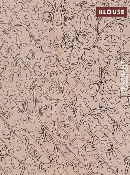 Kalamkari cotton saree yellow and beige with allover prints and long printed border