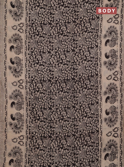 Kalamkari cotton saree dark coffee brown and beige with allover prints and long printed border